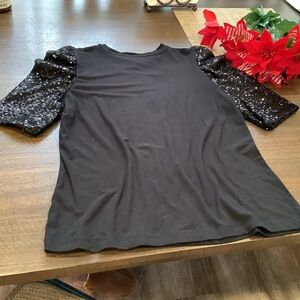 Rachel Zoe Black Top with Sequin Sleeves